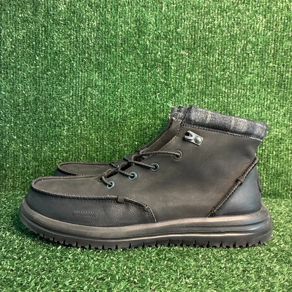 NEW Hey Dude Bradley Classic Leather Moc Toe Chukka Boots Black Mens Size 10